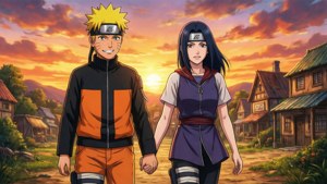 Naruto ja Hinata kävelevät auringonlaskussa — Anime pari GIF Taustakuvat