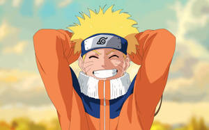 Hymyilevä Naruto Uzumaki ninja-asussaan otsasuojuksellaan, jossa on Lehtikylän symboli.