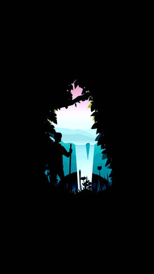 AMOLED-taustakuva vaeltavasta miehestä, taustalla luonnon kauniit värit.