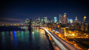 New Yorkin kirkkaiden valojen kaupunkimaisema -taustakuva