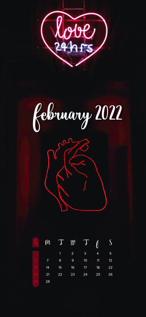 Neon Heart Helmikuu 2022 Kalenteri taustakuva — iPhone 17 Taustakuvat