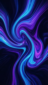 Elävä abstrakti fluiditaideteos neon sinisillä ja violetilla pyörteillä tummalla taustalla, täydellinen iPhone Xs:lle.