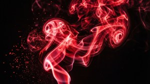 Dynaamiset neonpunaiset savukiehkurat mustalla taustalla. — Neonpunainen Taustakuvat