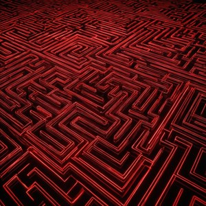 Hypnoottinen neonpunainen sokkelokuvio hehkuvin viivoin. — Neonpunainen Taustakuvat