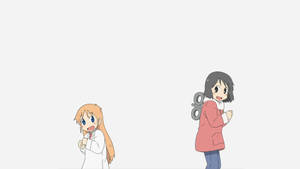 Nichijou Nano ja Hakase tanssivat valkoisella taustalla — Anime tanssi Taustakuvat