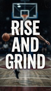 Motivaatiolainaus 'RISE AND GRIND' koripallokenttäkohtauksen päällä. — Koripallo GIF Taustakuvat