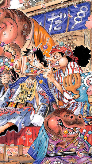 One Piece Puhelin Luffy Ja Usopp Syömässä Dangoa