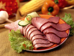 Orange Plate With Ham wallpaper — 4:3 Taustakuvat