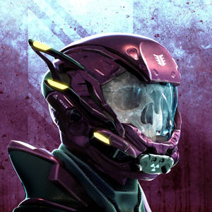 Pääkallo violetissa robottikypärässä.