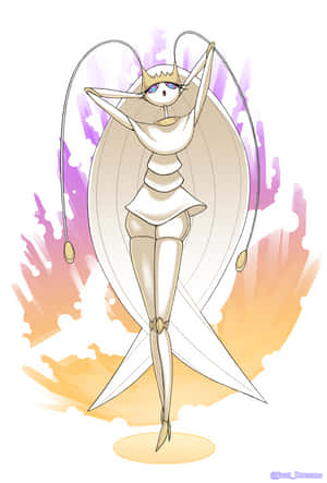 Pheromosa oranssilla ja violetilla abstraktilla taustalla — Söpö pokemon Taustakuvat