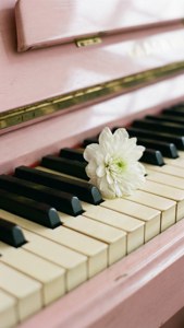 Pianon koskettimia valkoisten kukkien kanssa, pehmeät pastellivärit. — Musiikkia estetiikka Taustakuvat