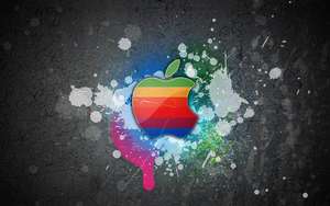 Tyylikäs värikäs taustakuva Apple Macbook -logosta harmaalla seinällä maaliroiskeilla