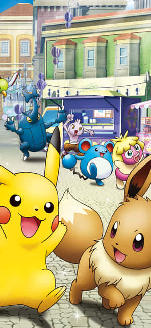 Söpö Pikachu ja Eevee — iPhone 17 Pro Taustakuvat