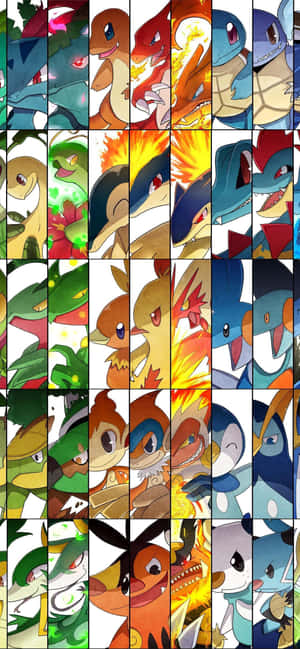 Pokemon-kehityskollaasi, jossa Meganium — Oppo Reno16 F Taustakuvat
