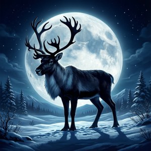Poron siluetti täysikuun alla lumisena yönä. — Esteettinen joulu Taustakuvat