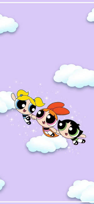 Powerpuff-tytöt violetti taivas taustakuva — iPhone 14 Pro Taustakuvat