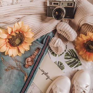 Preppy-tyyliset auringonkukat -taustakuva — Preppy estetiikki Taustakuvat