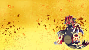 Primal Groudon keltaista abstraktia taustaa vasten — Anime työpöytä Taustakuvat