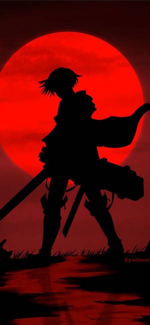Punainen kuu Levi Silhouette Attack on Titan iPhone — Galaxy S25 FE Taustakuvat