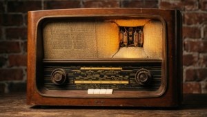 Klassinen puinen radio hehkuvine elektroniputkineen.