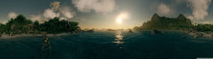 Laajakulmakuva rannasta taustakuvana. — 5120x1440 Taustakuvat