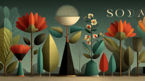 retro,vintage,kuvitus,midcentury,moderni,kukkakuvio,kasvi,abstrakti,design,taide,graafinen,tyylitelty,juliste,botaaninen,koristeellinen — 2560x1440 Taustakuvat
