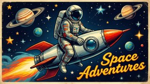 Vanhanaikainen juliste astronautista raketilla — Avaruus Taustakuvat