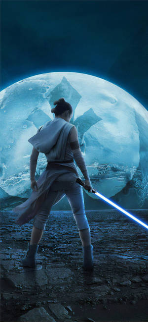 Takaapäin otettu kuva Reystä, jossa Vastarinnan varjo näkyy Star Wars: The Rise of Skywalker -taustakuvassa — iPhone 13 Pro Taustakuvat