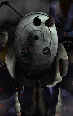Tumma taideteos Uchiha Obito Rinne Sharingan -naamaritaustakuvana. — Galaxy Tab S10+ Taustakuvat