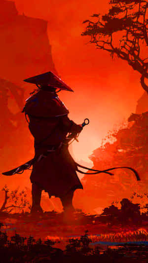 Samurai Anime Ronin Soturi Punainen Vuori — Japanilainen samurai Taustakuvat