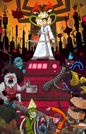 Samurai Jack tyylitellyssä maisemassa — Honor MagicPad4 Taustakuvat