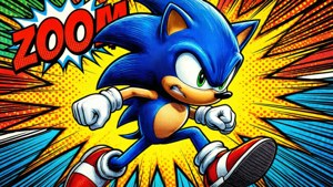 Sonic loikkaa sarjakuvasivulta rohkeine tehosteineen.