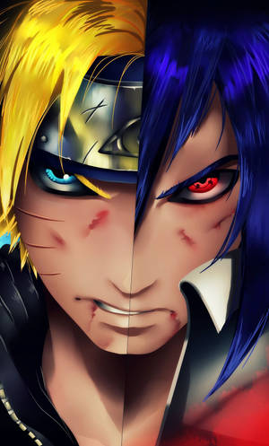 Sasuke Naruto iPhonelle puolikas digitaalinen maalaus — Naruto ja sasuke Taustakuvat