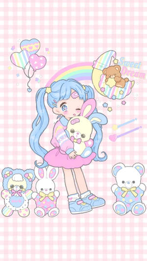 Kawaii sateenkaarianime-tyttö taustakuva.