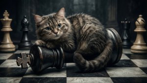 Cheshire-kissa loikoilee shakkinappulalla dramaattisessa kohtauksessa. — Cheshire Cat Taustakuvat