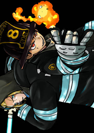 Fire Force Shinra ja Arthur tulipallon kanssa taustakuva — OnePlus Pad 3 Pro Taustakuvat