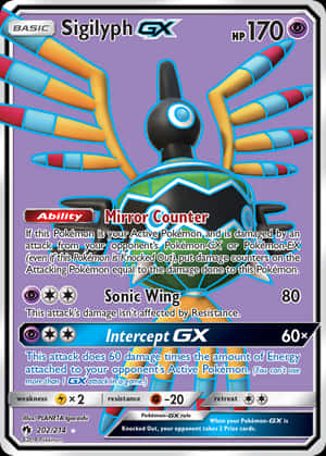 Sigilyph-kortti yksinkertaisella violetilla taustalla — Pokemon Taustakuvat