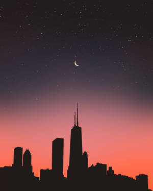 Silhouette Cityscape And Starry Night -taustakuva — 4:5 Taustakuvat