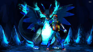 Sininen Charizard siisti Pokemon Ashin kanssa