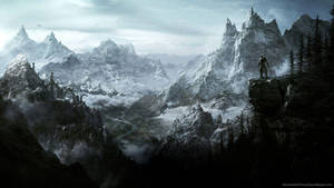 Skyrim lumiset vuoret taustakuva