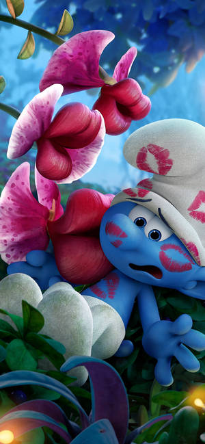 Smurffit Kukkien suudelmat puhelimen taustakuva. — iPhone 13 Mini Taustakuvat