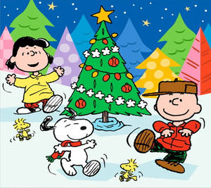 Snoopyn Joulu Ihmisystävien Kanssa Taustakuva — Snoopy joulu Taustakuvat