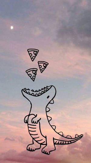 Söpö dinosaurus syömässä pizzaa taivaalla — Söpö dinosaurus Taustakuvat