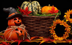 Söpö esteettinen Halloween-kurpitsat ja kukat
