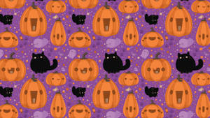 Söpö esteettinen Halloween-kissat ja kurpitsat