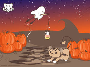 Söpö halloween-kissa venyttelemässä