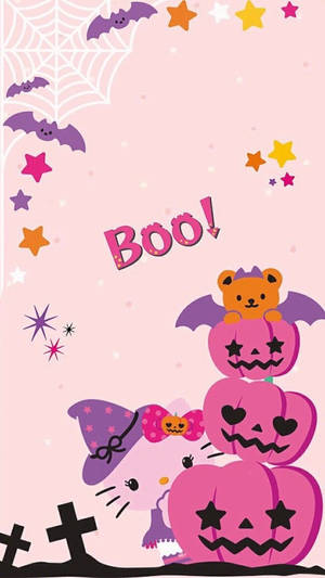 Söpö Halloween vaaleanpunaiset kurpitsat