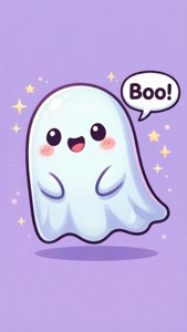 Söpö kawaii-kummitus sanoo boo ystävällisellä tavalla. — iPhone Se Taustakuvat