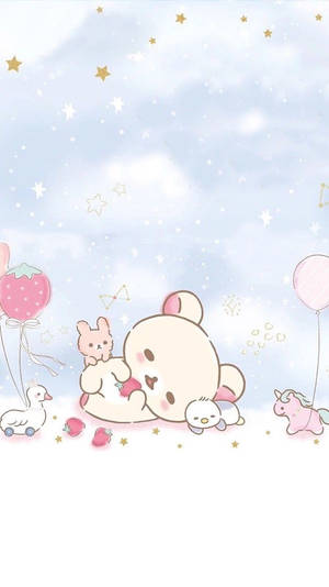 Söpö Rilakkuma vaaleanpunaisten hahmojen kanssa — Kawaii Anime Taustakuvat