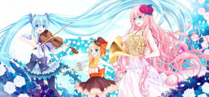 Söpöt anime-vokaloijat soittimien kanssa — Kawaii Anime Taustakuvat